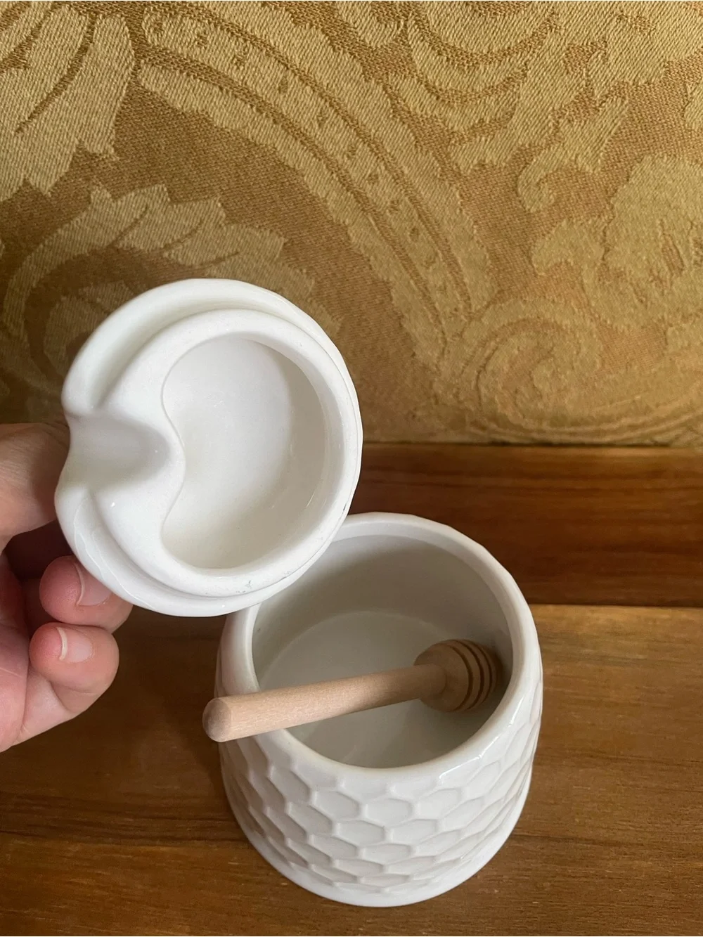 Bee Honey Pot Ceramic Jar with Wooden Dipper